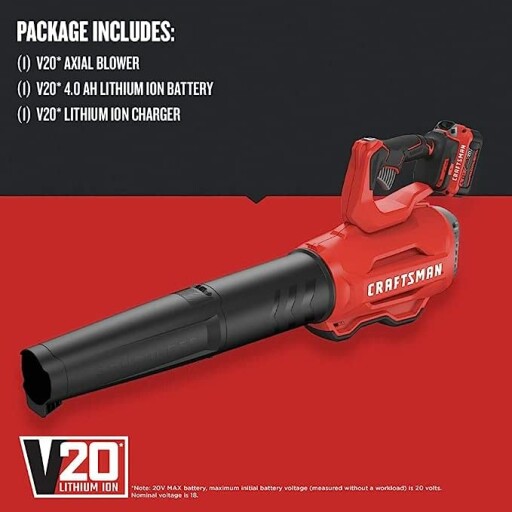 CRAFTSMAN 20V MAX Cordless Leaf Blower with battery pack and charger