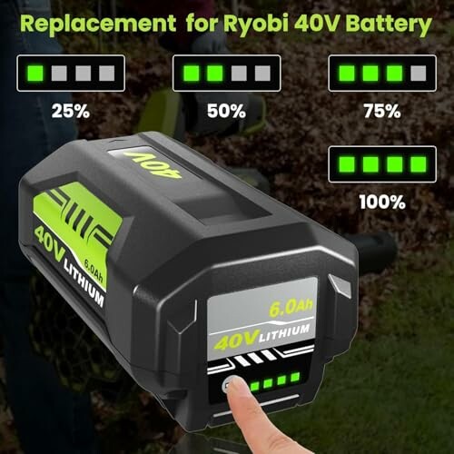 Replacement for Ryobi 40V battery showing charge levels.