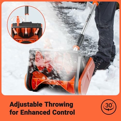 Adjustable snow shovel with enhanced throwing control on snow.